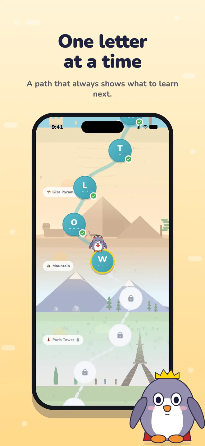 Roadmap: one letter at a time, a path that always shows what to learn next