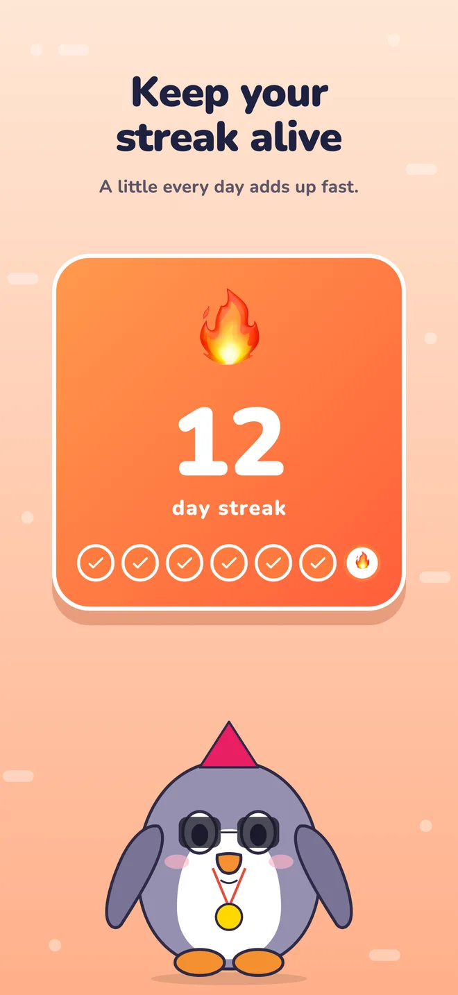 A 12-day streak card and Morsy celebrating